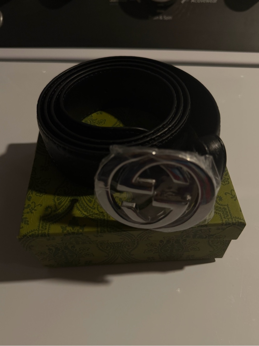 Gucci Black Leather Belt with Silver Interlocking G Buckle